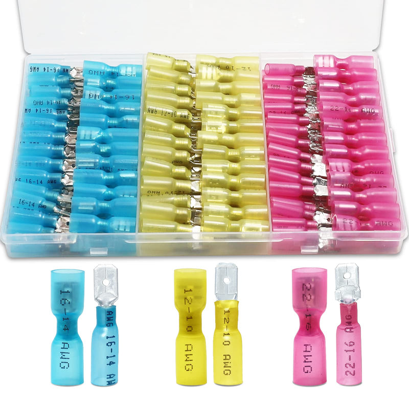 150 PCS Spade Connectors, Heat Shrink Spade Terminals 22-10 AWG, Wire Connectors Male and Female by MENTBERY 22-10AWG Spade Female & Male