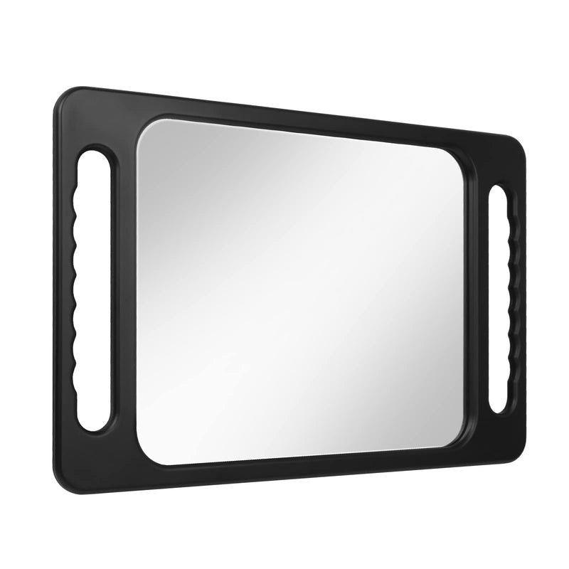 Drop-Proof Hand Mirror with Double Handle, Large Rectangular Hand held Mirror -(16"x10") Largehand Mirrors with Handle for Salons and Beauty Salons, Light Hair(Black) Plastic