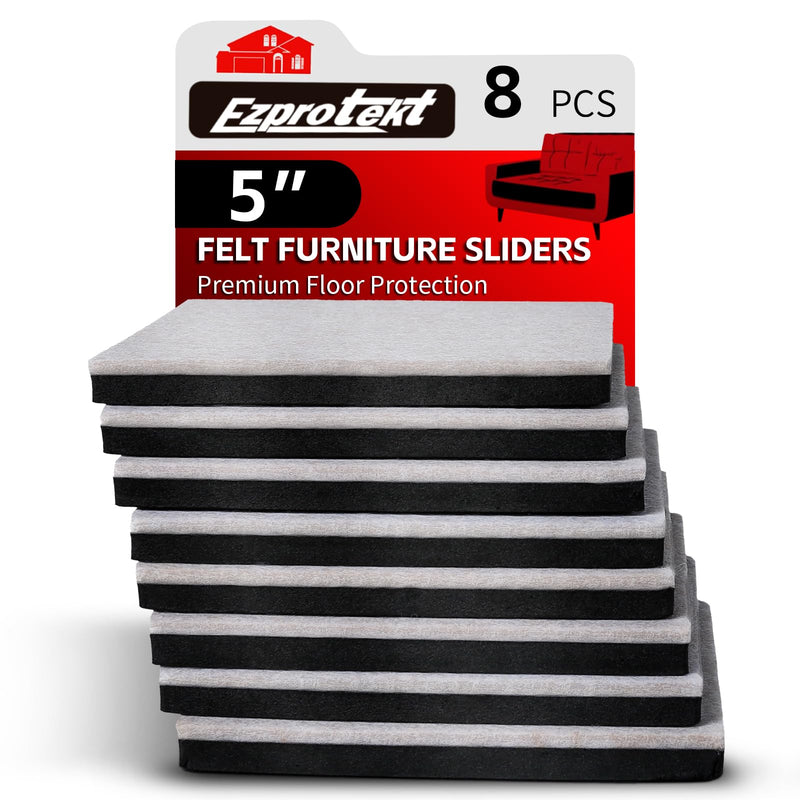 8 PCS 5" Square Felt Furniture Movers Sliders for Hardwood Floors, Reusable Felt Furniture Moving Pads, Sliders for Moving Heavy Bed Fridge Sofa Cabinet Couch, Move Item Easily and Quickly (Beige) Black 5" x 5" - NewNest Australia