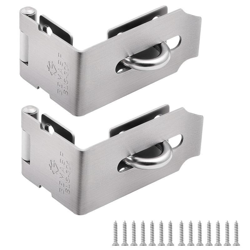 Hasp Latch 2 Pack, 90 Degree Solid 304 Stainless Steel File Cabinet Lock Desk Drawer Lock, Safe Security Padlock Latch Hasp Lock for Personal Privacy, (1.96 inch) 1.96 Inch-2PCS Silver