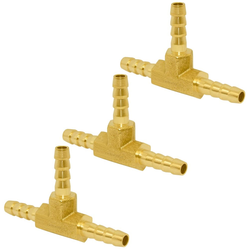 Joywayus 1/8" Brass Hose Barb, Tee 3 Way Union Pipe Fitting for Water/Fuel/Air (Pack of 3) Tee-1/8-3PCS