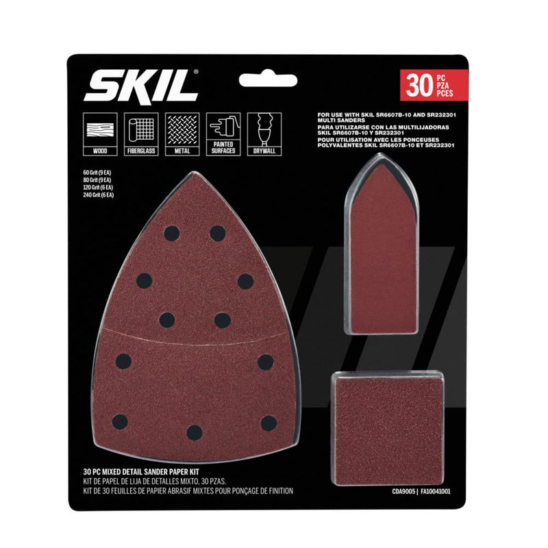 SKIL 30-Piece Mixed 60/80/120/240 Grits Detailed Sand Paper Kit for SKIL Sanders SR232301 & SR6607B-10 - CDA9005 15-Piece Mixed Sanding Paper