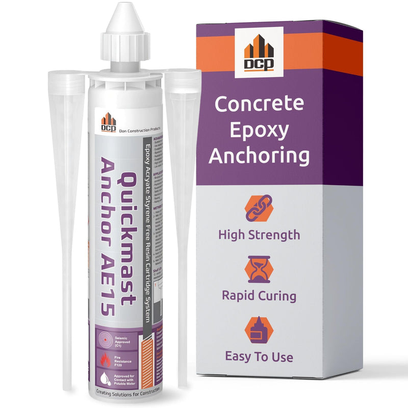 DCP Quickmast AE15 Concrete Epoxy for Rebar and Rods – High-Strength Anchoring System, Two-Part Acrylate Epoxy with Cartridge and Nozzles, 10.1 fl oz – 1 Pack