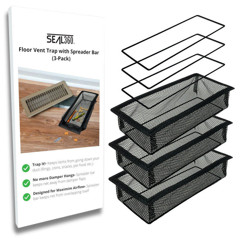 SEAL360 Floor Vent Screen Net, Air Vent Filter Mesh Catches Toys Snacks Pet Hair and Pet Food, Keeps Bugs Out, Patent Pending, 4”x10” (3-Pack) 4"x10" Floor