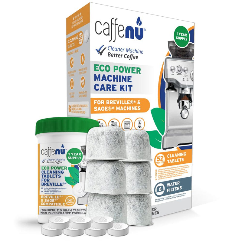 Caffenu Breville Compatible Cleaning Tablets & Water Filter. 52 Espresso Machine Cleaning Tablets & 6 Breville Filters for Espresso Machine. Removes Build-up & Filters Water Impurities. Years Supply.