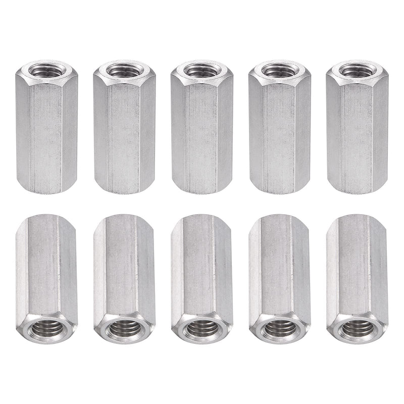 M8x1.25mmx30mm(DxPxH) Hex Coupling Nuts - 10Pack - Good for Home Garage Repairs - 304 Stainless Steel Polishing Rod Coupling Nuts - Silver Tone M8x1.25mmx30mm 10