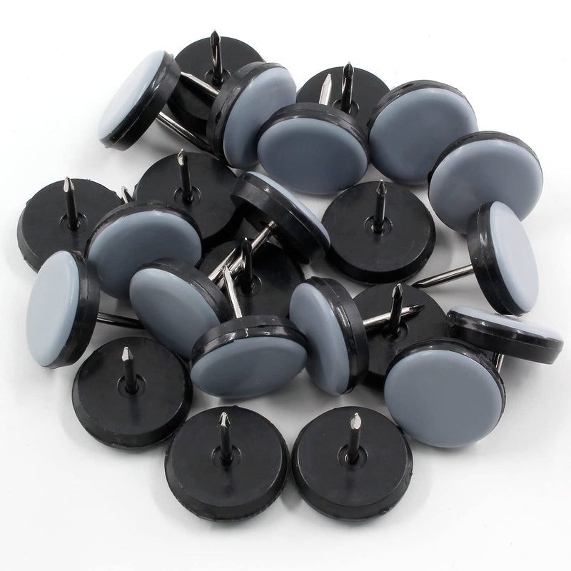 24pcs 7/8" (22mm) Nail on Furniture Sliders, Round Teflon Chair Leg Gliders, Furniture Feet Glides, Furniture Movers Slides Floor Protectors for Carpet, Hardwood Floor (Grey, Black) 7/8 inch (22mm)