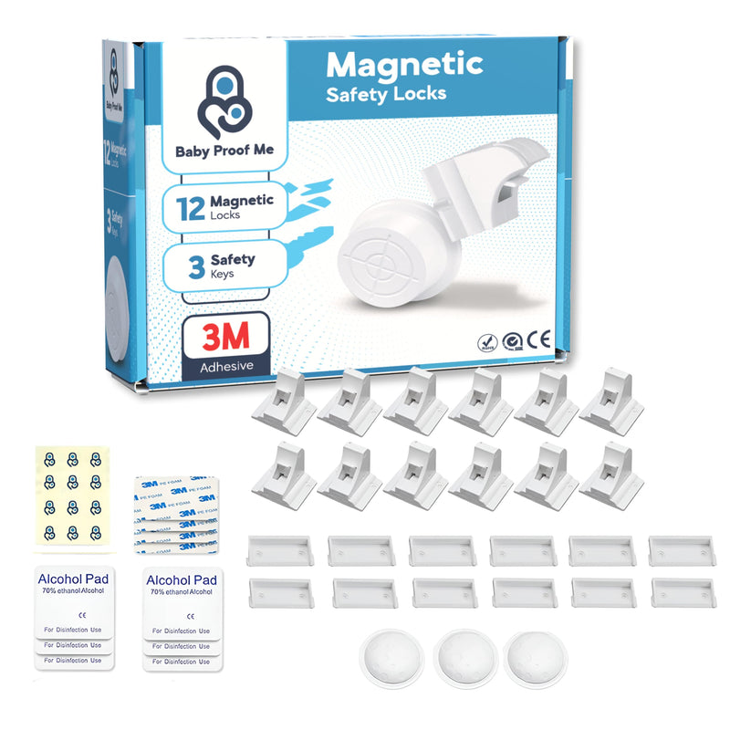 12-Pack Magnetic Cabinet Locks, Baby Proofing Child Safety Locks with 3 Keys, No-Drill 3M Adhesive for Cabinets & Drawers 12 Locks + 3 Keys