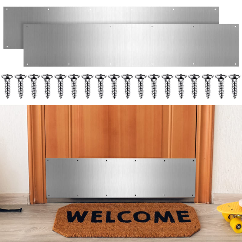 Dunzy 8 x 36 Inches Metal Kick Plate for Bottom of Door Aluminum Kick Plates with Screws for Wood Metal Door Interior/Exterior Anti Scratch Protection(Silver,1 Piece) Silver 1