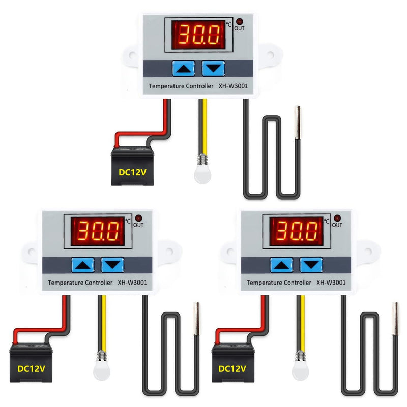 WWZMDiB 12v Thermostat Switch with Waterproof Probe 10A 120W -50℃ to 110℃ 12v Temperature Controller(3pcs)