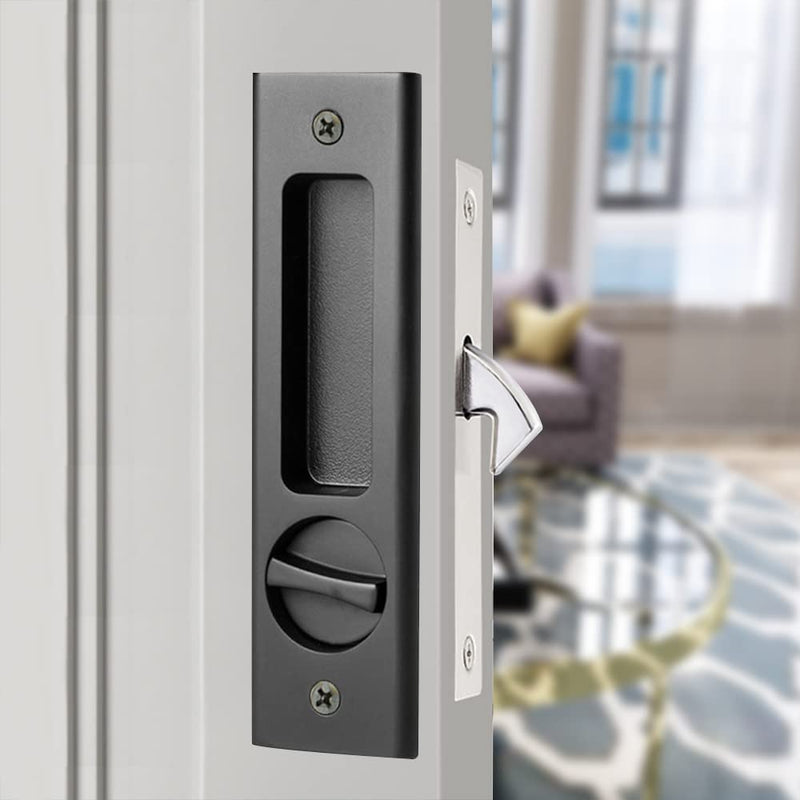 6.3" Privacy Pocket Door Lock Hardware, Sliding Barn Door Lock with Keys,Concealed Recessed Door Handle Door Lock Furniture Hardware Door Locks for Many Scenarios Bathroom, Barn,Bedroom (Black) Black