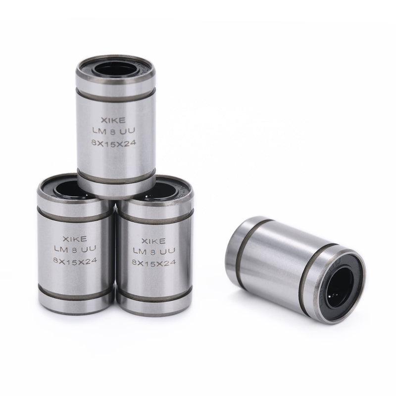 XIKE 4 Pcs LM8UU Sealed Linear Ball Bearings 8x15x24mm, Fits DIY/3D Printer/Workbench/CNC, M3 Rod Shaft Guide Linear Motion System and SCS3UU Block Slide Bushing. LM8UU 8x15x24mm