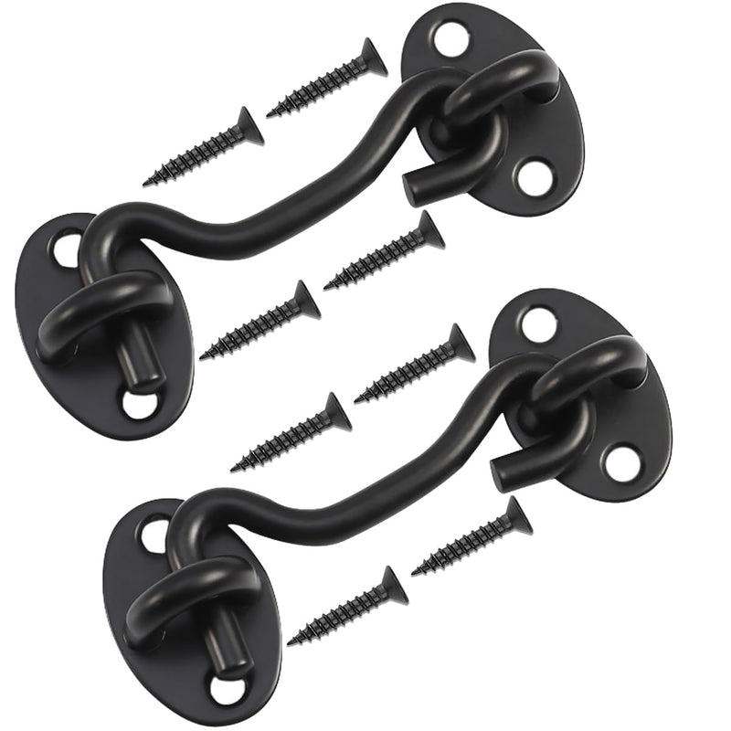 Rainspire (2 Pack) 4 Inch Privacy Hook and Eye Latch for Barn Door, Stainless Steel Gate Latch Barn Door Lock Cabin Hooks for Gate Shutters Window Slide Barn Shed Cabinet Bathroom, Black 4 Inch Black