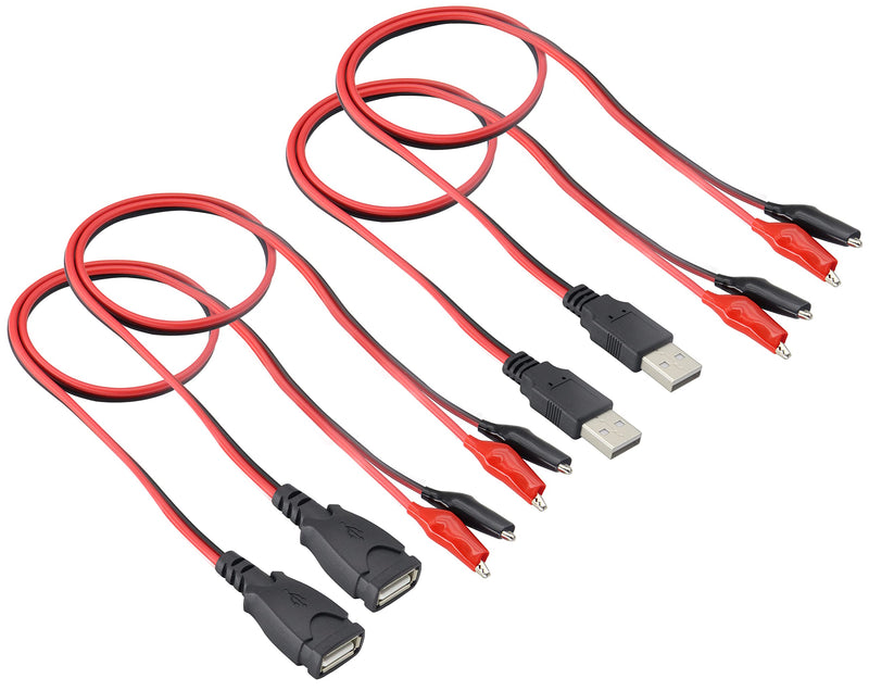 USB to Alligator Clip Adapter Cable Alligator Clip Jumper Probe to USB Male and Female Test Wre 24AWG Adapter Red and Black Wire Alligator Clip Cable for Testing The Circuit [4pack /50cm]