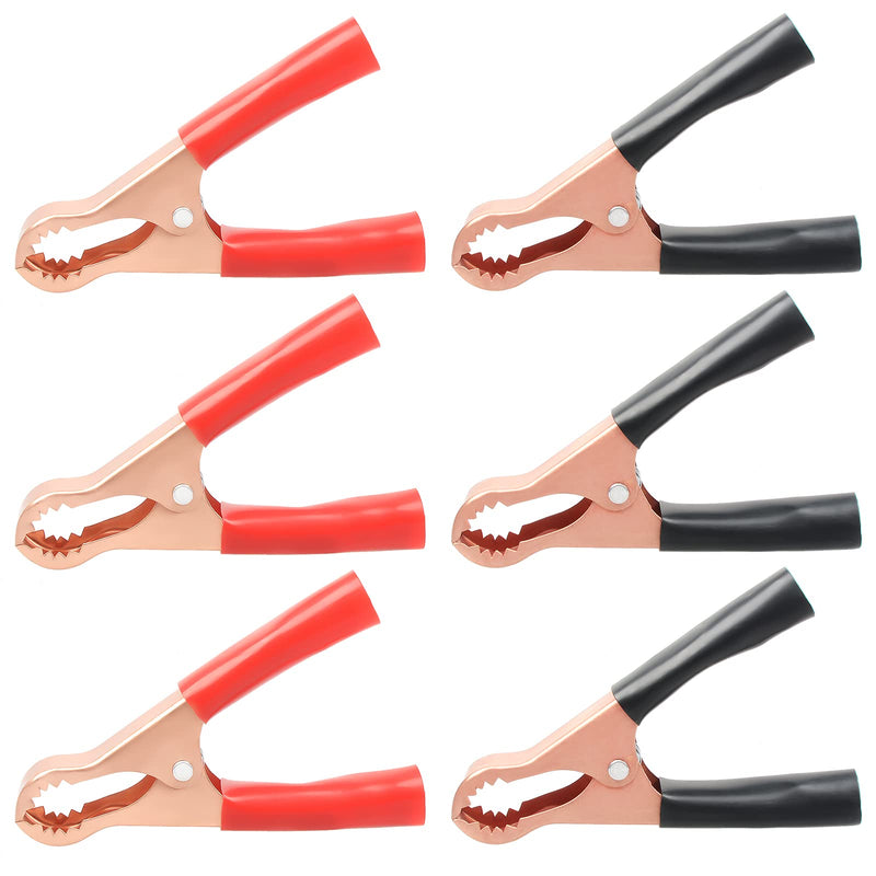 QTEATAK 6Pcs 50A Alligator Clips Black & Red Insulated Heavy Duty Metal Spring Clips for Loading Truck Car Battery Electric Test