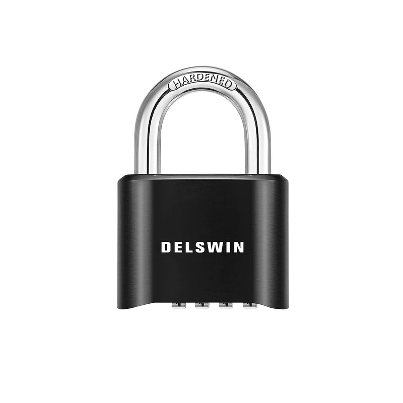 DELSWIN 4-Digit Combination Lock Outdoor Padlock - Heavy Duty Locker Lock with Hardened Steel Shackle, Waterproof Combo Lock for Gym Locker, Hasp Storage, Shed, Fence, Gate (Black,1Pcs) Charcoal Black 1 Piece