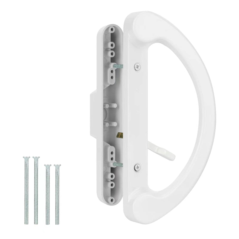 Patio Sliding Glass Door Handle Replacement Set Mortise Style Reversible Design Non-keyed Sliding Patio Door Handles, White Diecast Finish Fits 3-15/16” Screw Hole Spacing Handle Set+Latch Lever