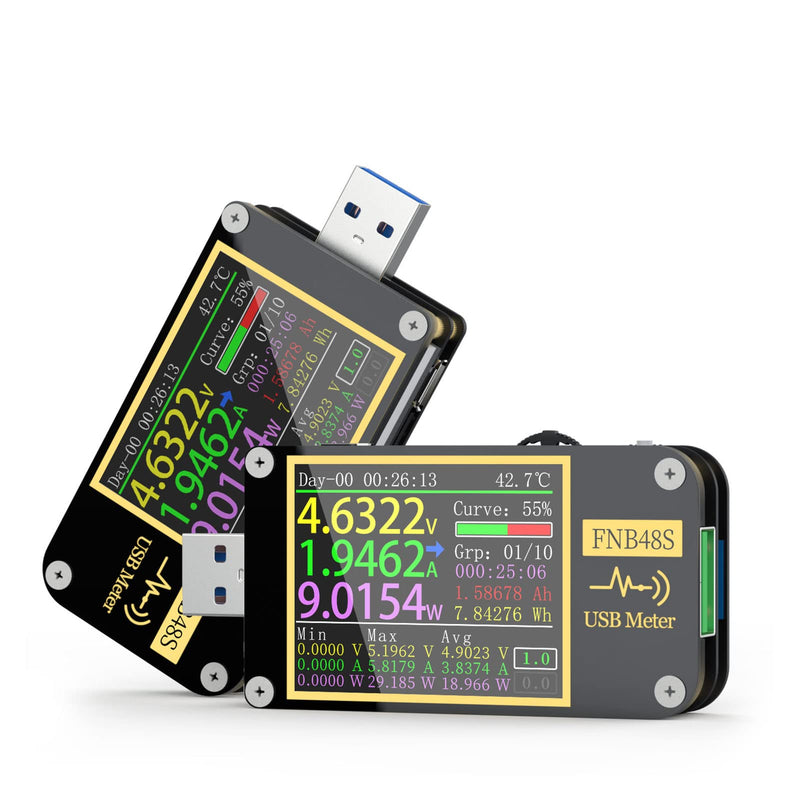 USB Power Meter, USB Tester 4-24V 0-6.5A USB Voltmeter Ammeter with Screen Flip Function Monitoring, High Precision Multifunctional USB Multimeter Voltage and Current Tester(FNB48)
