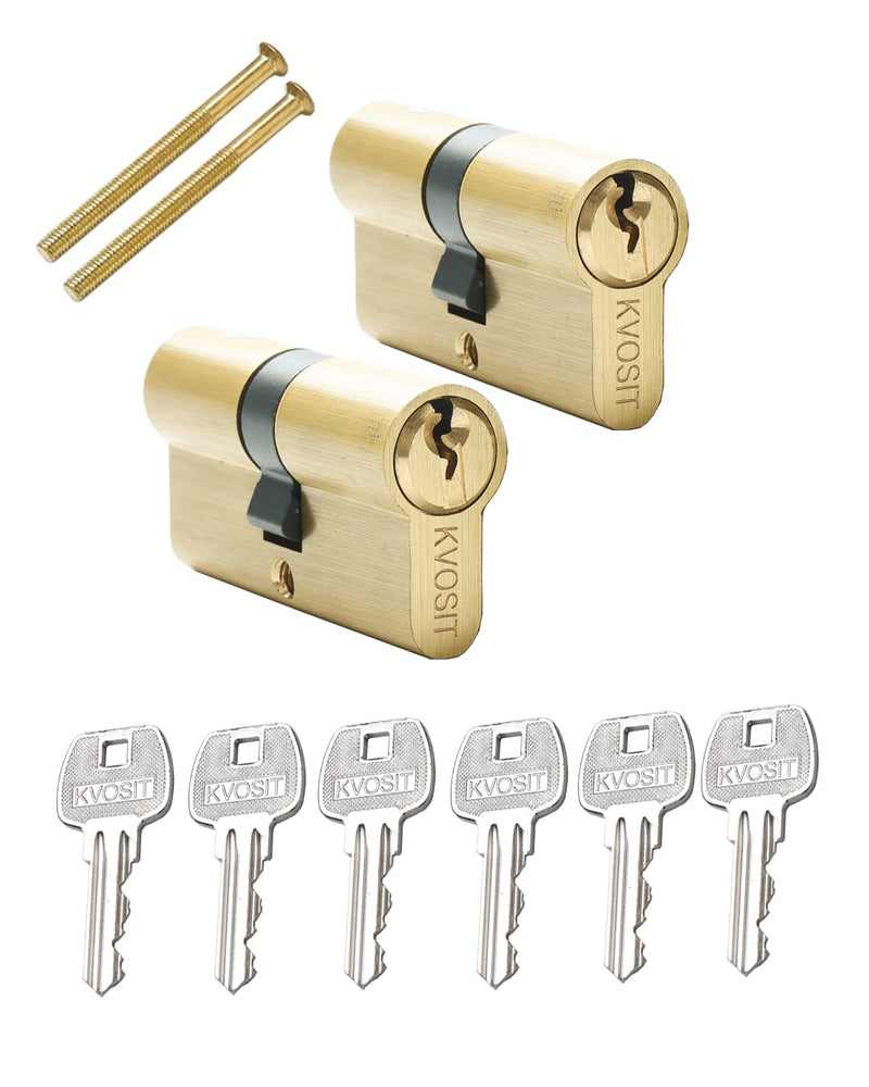 63mm Solid Brass Lock Cylinder 2pcs with 6pcs Brass Keys Key Alike Cylinder Door Lock Replacement 63MM-Key Alike Brushed Brass