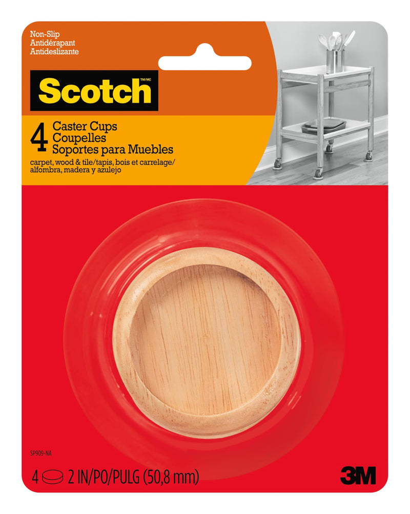Scotch™ Caster Cups SP909-NA, Round Oak Wood 2-in 4/pk, 6 Packs per Inner