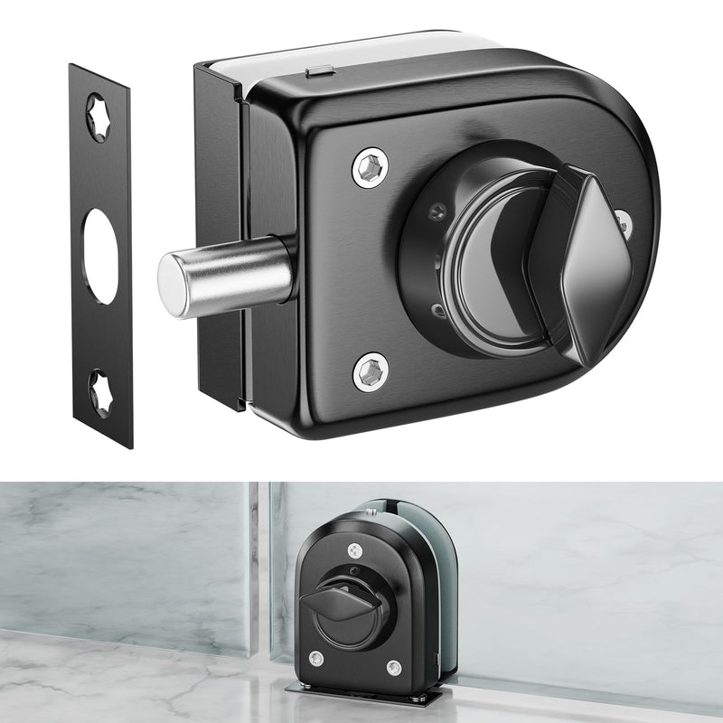 Ranbo Frameless Glass Door Floor Lock, 304 Stainless Steel, Brushed Black | Fits 3/8"–1/2" (10–12 mm) Swing/Sliding Glass Doors, Clamp-On No-Drill, Top or Bottom Mount, Ideal for Office, Entrance LE-70A Brushed Black