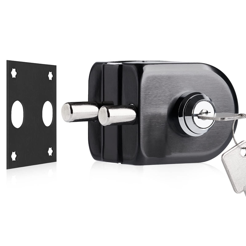 Ranbo Swinging Glass Door Latch Lock No Drilling 304 Stainless Steel Ground Bolt Lock for 2/5-1/2 Inch(10mm-12mm) Exterior and Interior Frameless Sliding Glass Door with 2 Keys, Brushed Black LE-30A Brushed Black