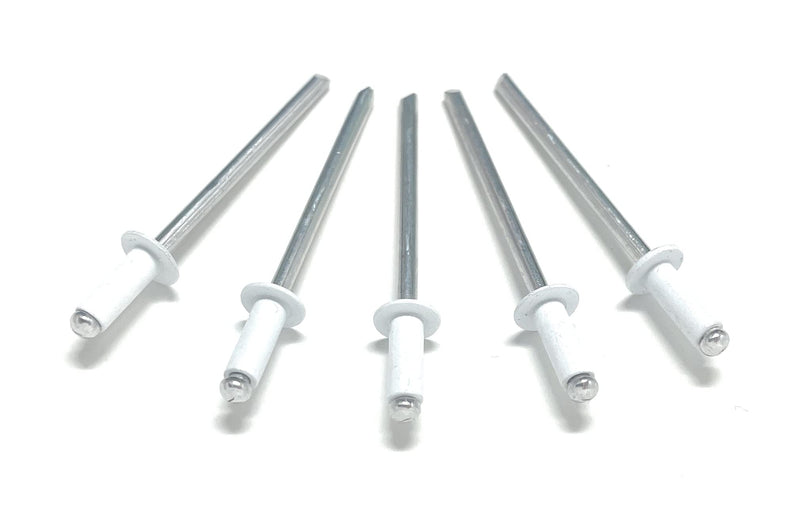 Metal Magery 100 White Aluminum Open End Pop Rivets 4-3 1/8" x 3/16" (.126-.187 Inch Grip Range) QTY: 100 4-3 1/8" x 3/16" (.126-.187 Inch Grip Range)
