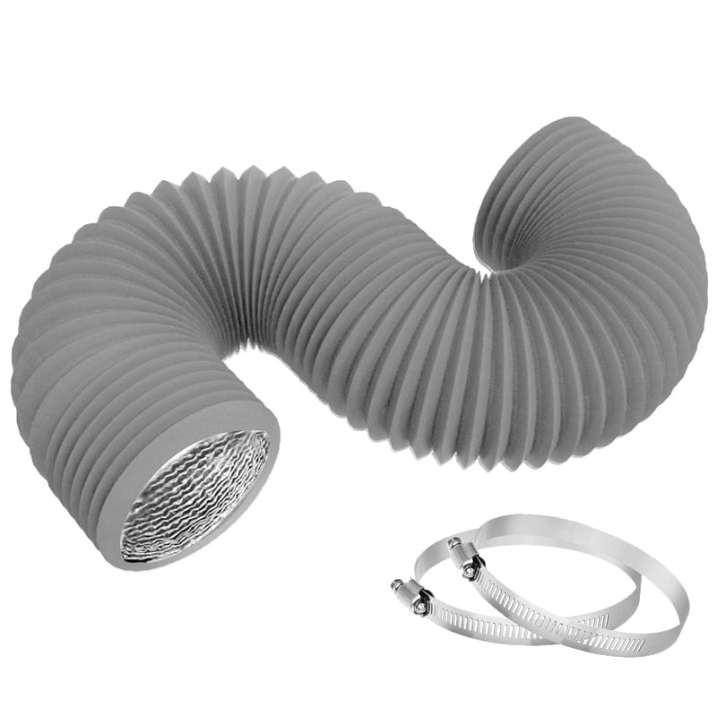 4 Inch 8FT Dryer Vent Hose,Flexible Insulated Air Ducting,Vent Hose PVC Aluminum Foil with 2 Clamps for HVAC Ventilation(Grey) 4in 8ft