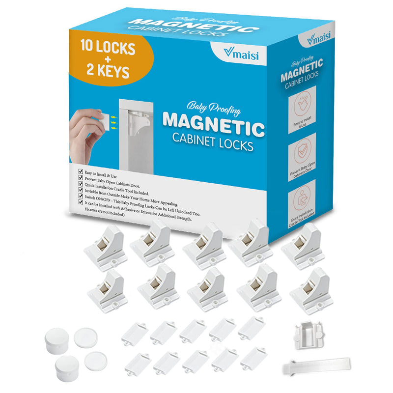 Vmaisi Adhesive Magnetic Locks for Cabinets & Drawers (10 Locks and 2 Keys) Standard 10.0