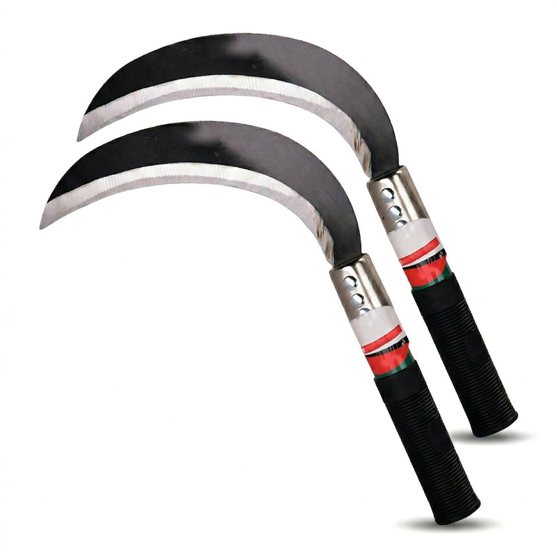 DOITOOL 2 Pcs Hand Sickle Garden Tool, Manganese Steel Manual Weed Cutter Grass Hook Heavy Duty Japanese Weeding Scythe for Clearing Harvesting