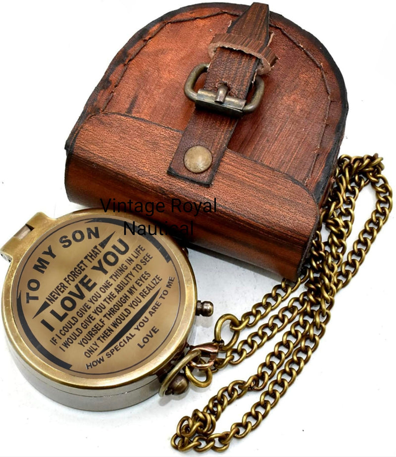 AASIYA Engraved Brass Compass Gift To My Son/To Our Son/Nautical Gift For Son From Dad/Gift To Son From Mom A Perfect And Unique Gift With Leather Case