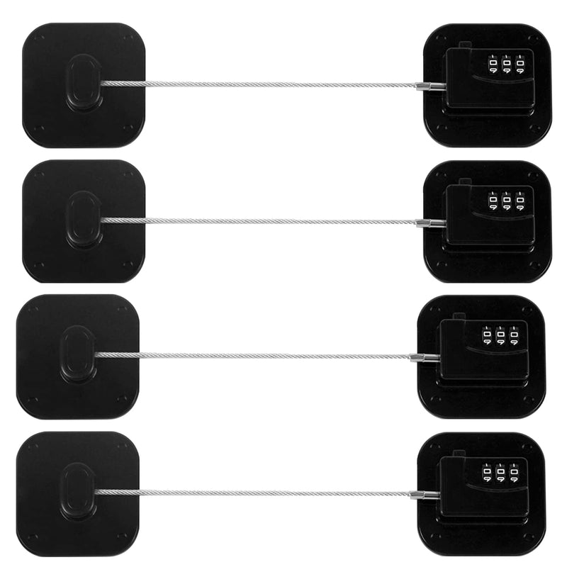 MrBullock Refrigerator Lock, 4 Pack, Combination Lock, Keyless, Childproof, Black