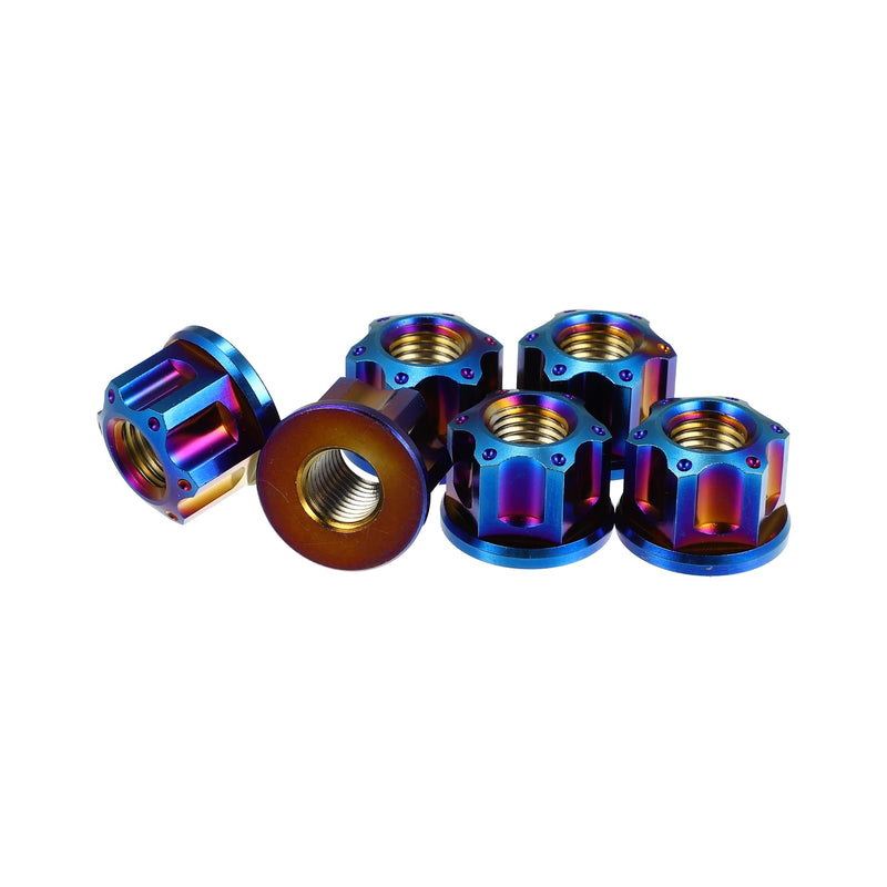 X AUTOHAUX 6pcs Titanium Alloy M10 Pitch 1.25mm Flange Bolt Nut for Bicycle Motorcycle Rear Wheel Axle Sprocket Car Modification Accessories Blue M10x1.25mm