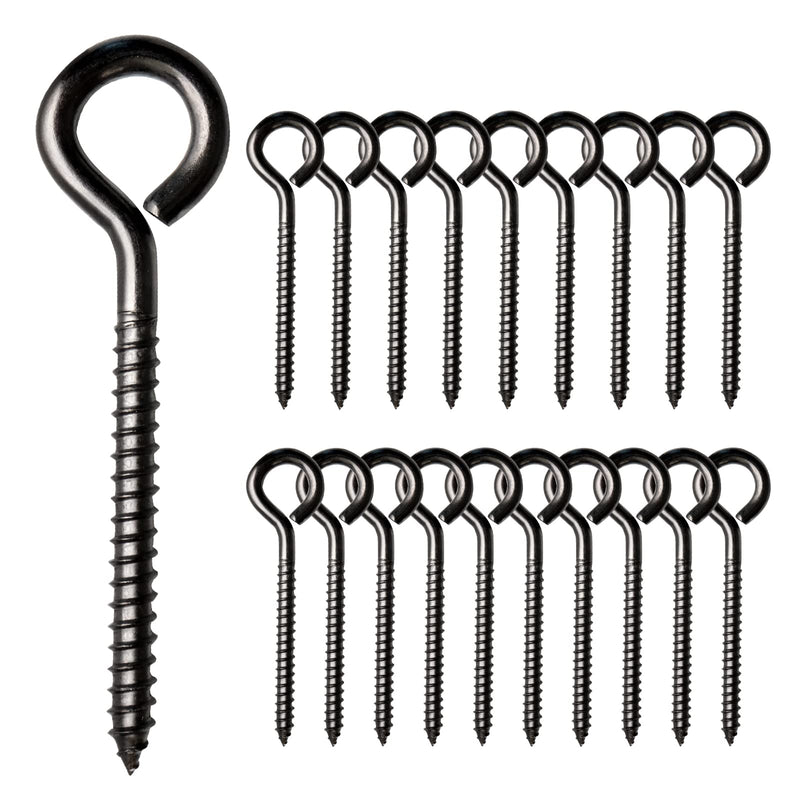 Muzata 20Pack 3.3 Inch M6 Black Eye Hooks Screw Stainless Steel Eye Screws Heavy Duty Screw Eyes for Wood Securing Cables Wire Eyelet Screw Hooks Self Tapping Eyebolt Screw in Indoor Outdoor CR18 20P