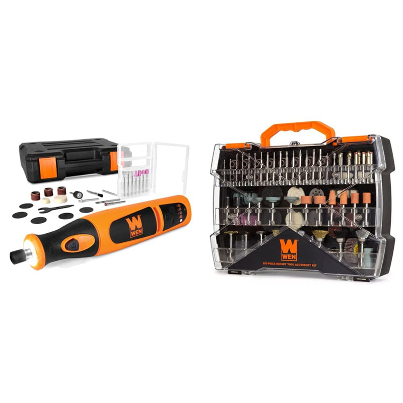 WEN 23072 Variable Speed Lithium-Ion Cordless Rotary Tool Kit with 24-Piece Accessory Set, Charger, and Carrying Case & 230282A 282-Piece Rotary Tool Accessory Kit with Carrying Case