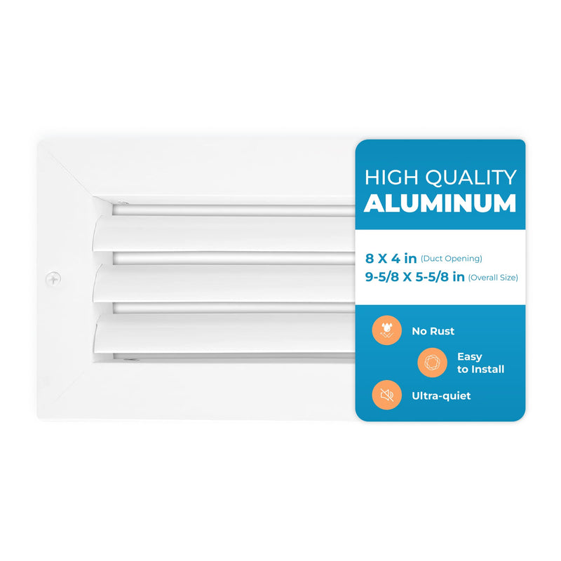 Aluminum 8 x 4 Inch (Duct Opening) Cold Air Return Vent Cover, Rustproof AC Transfer Grille, Low Noise Wall Vent, Durable Aluminum for Residential, Industrial Use – Overall Size 9-5/8 x 5-5/8 Inch 8"W x 4"H [Duct Opening]