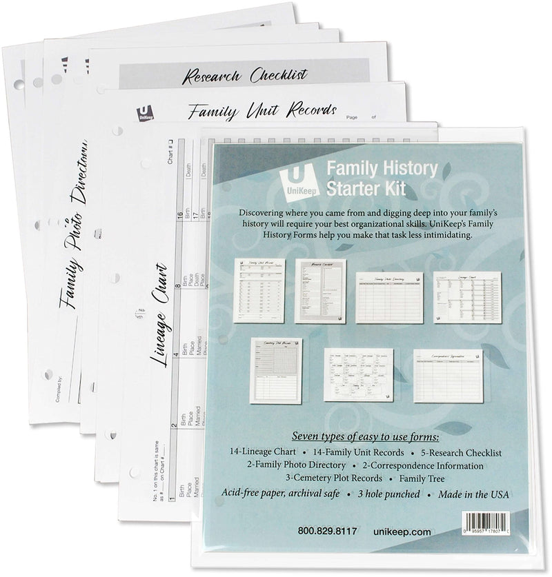 UniKeep Pedigree Charts for Genalogy Reasearch - Archival Quality Paper (Starter Kit) Starter Kit