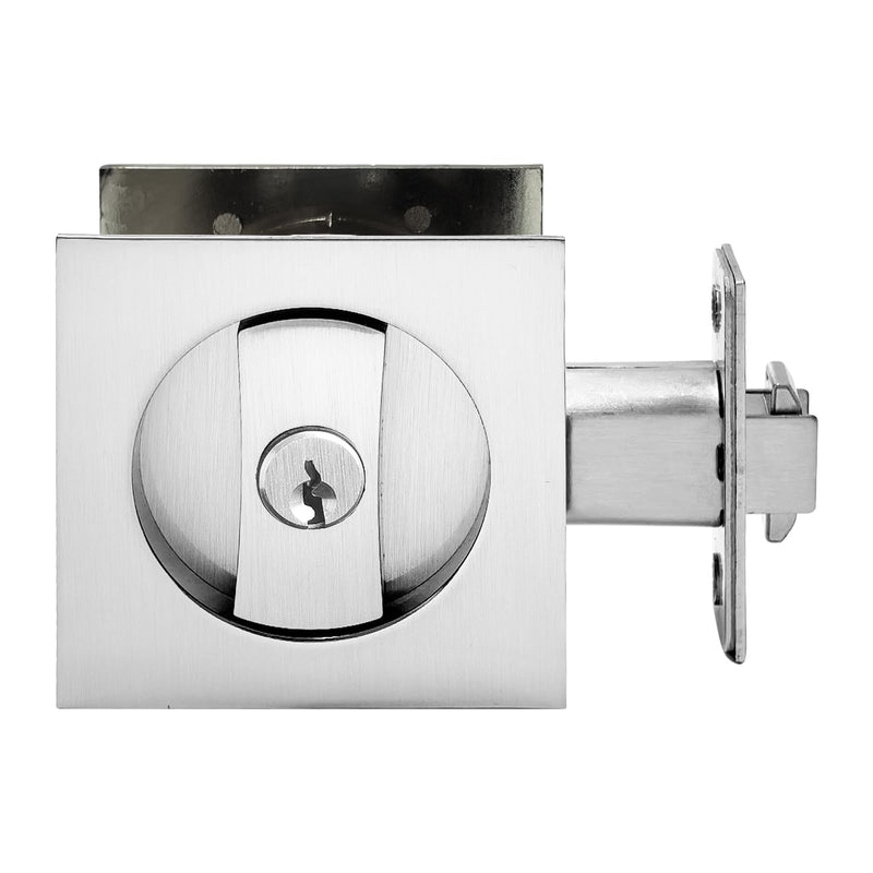Pocket Door Lock with Key,Privacy Door Hardware Suitable for Bathroom Bedroom etc Recessed 2 Sided, 2 3/8" Backset, Invisible Hardware for 1 3/8” to 2 3/16” Thickness Door (Sliver) Sliver