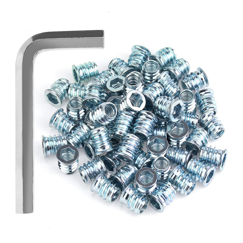 40 Pieces 5/16”-18 x 15mm Threaded Inserts with Hex Wrench, 5/16-18 Threaded Inserts, Wood Inserts, Blue Zinc Plated Carbon Steel Threaded Inserts for Wood Furniture Screw 5/16"-18 x 15mm