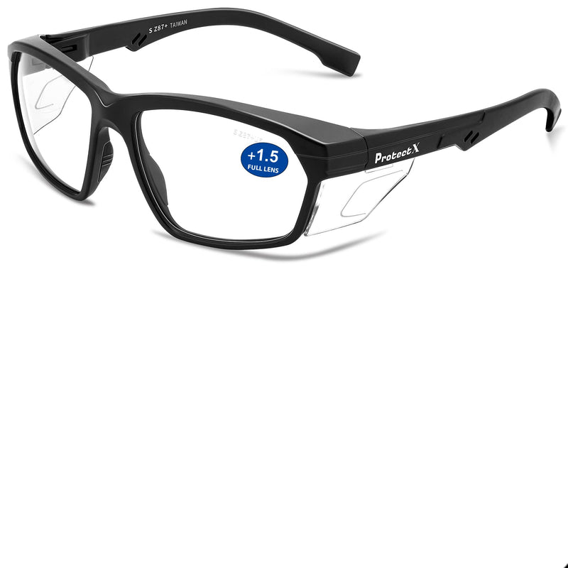 ProtectX Classic Safety Glasses, Anti-Fog Scratch Resistant Lenses, Protective Eyewear for Work, Indoor/Outdoor, ANSI Z87.1 Voyager Reading 1.5