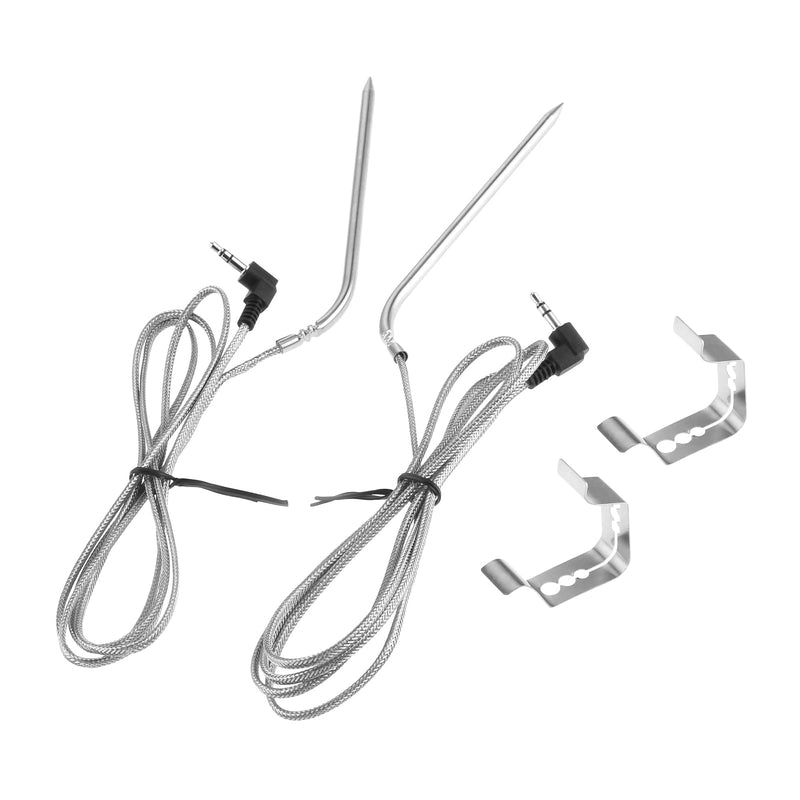 2 Pack High Temperature Meat Probe Replacement for Camp Chef Wood Pellet Grills, Smoker Grill Temperature Sensor, 3.5 Mm Plug, with 2 Pcs Grill Holder Clips, Silver