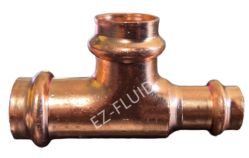(5Pc) EZ-FLUID 3/4" x 1/2" x 3/4" Copper Press Reducing Tee Fitting,Heavy Duty No Lead Copper Pressure Press 3 Way Reducer Tee Fittings w/Pro Press Pipe Plumbing Connection 3/4" x 1/2" x 3/4" 5