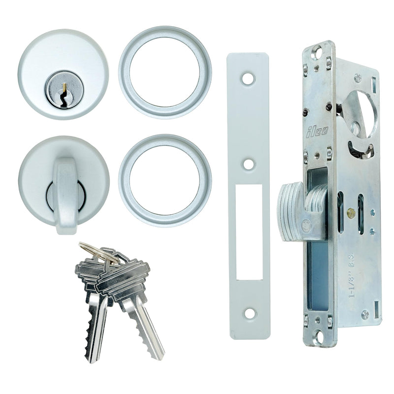 Summit DOORWARE Hook Bolt with Keys | Adams Rite Style Door Lock Replacement Parts | Mortise Lock with Thumbturn Cylinder | High Grade Lock for Maximum Security | Aluminum Finish | 1-1/8" Backset