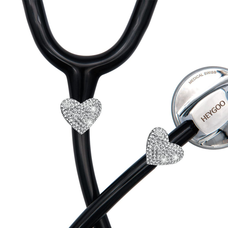 2 Pack Spark Bling Love Heart Stethoscope Charms, Custom Stethoscope Id Name Tag Charm, Silvery RN Nurse Stethoscope Charm for Littman and More (Silvery)
