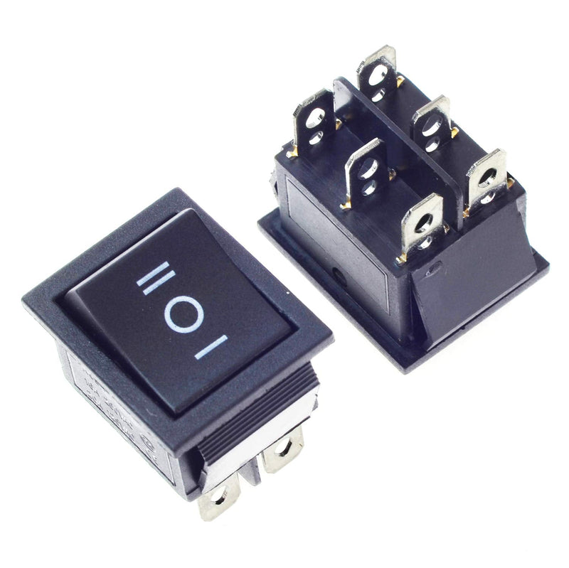 QTEATAK 2Pcs DPDT 6 Pins 3 Position ON/Off/ON Black Rocker Toggle Switch for Car and Boat AC 20A/125V 16A/250V KCD4