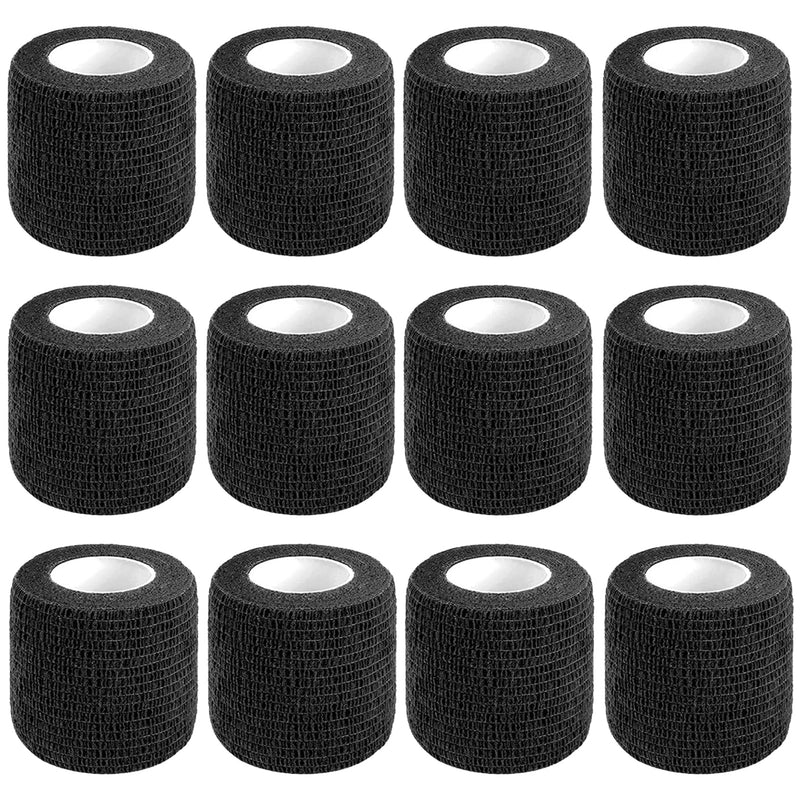 12 Pack Self Adhesive Bandage Wrap,2 Inches 5 Yards Black Vet Wrap Breathable Flexible Stretchy Cohesive Bandage for First Aid, Sprains Protection 2 Inches Vet Wrap (12 Pack Black)