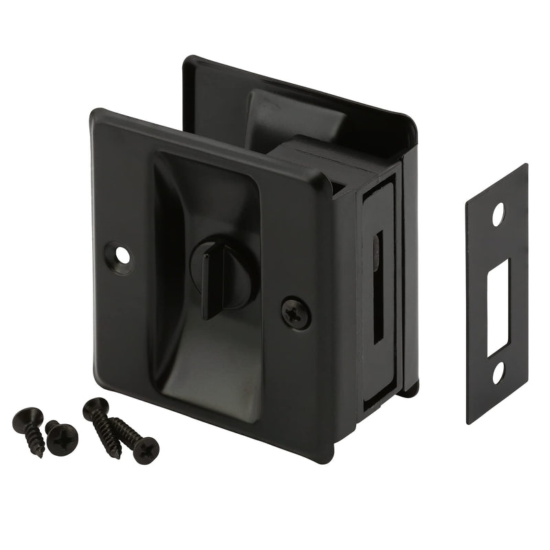 Prime-Line N 7578 Pocket Door Privacy Lock with Pull, Matte Black Finish (Single Pack)