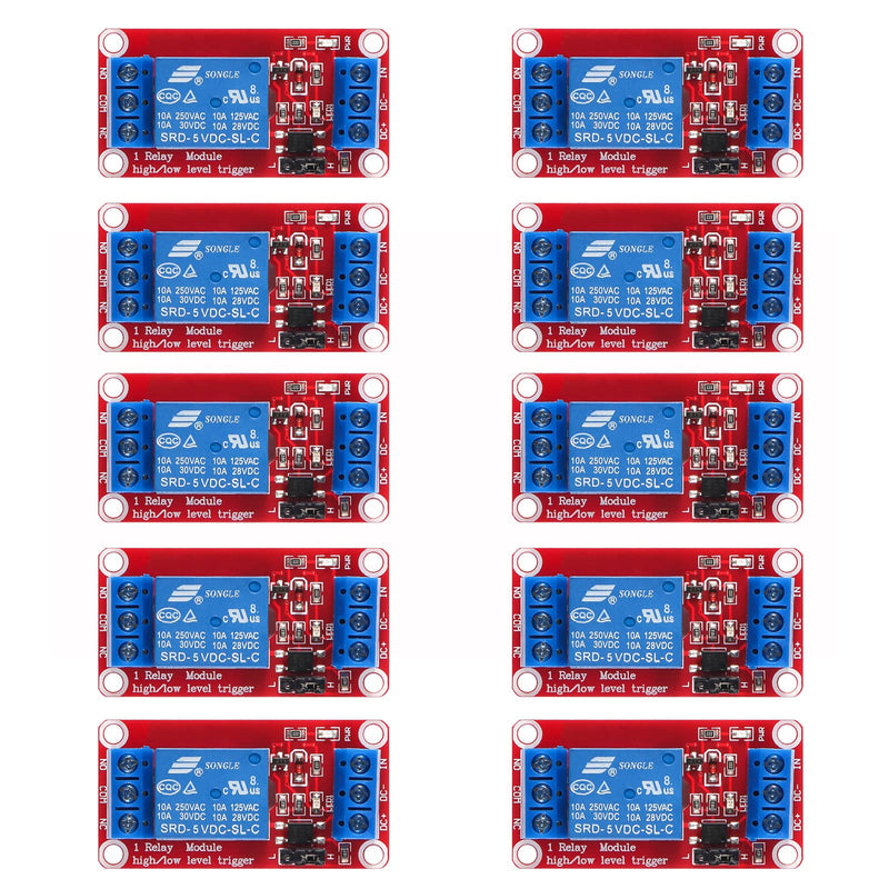 10pcs DC 5V Relay Module - 1 Channel Relay Switch Board with Optocoupler Isolation, High or Low Level Trigger 5V-10pcs
