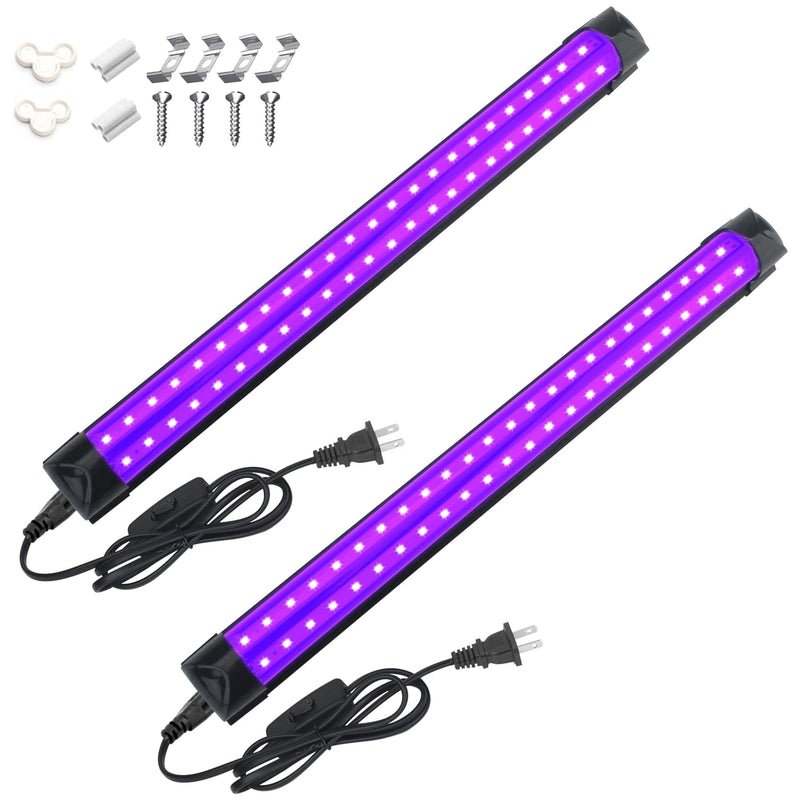 2 Pack 10W 48 LED Black Light Bars 1Ft 395-400nm UV Blacklight Tube with 5.9Ft Cord+Plug+Switch Linkable Black Light Fixtures for Bedroom Fluorescent Poster Body Paint Halloween Glow Party 2Pack
