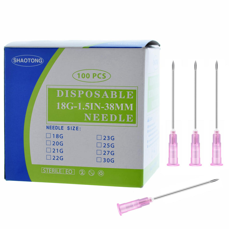 Disposable sterile needles 100Pack (18G-1.5IN) 18G-1.5IN